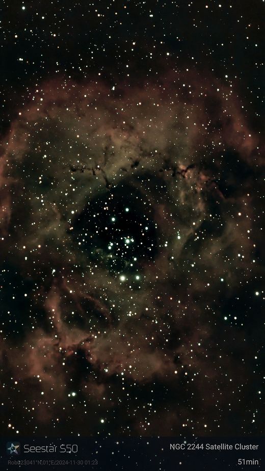 Nebulosa de la Roseta, NGC 2244, capturada con Seestar S50